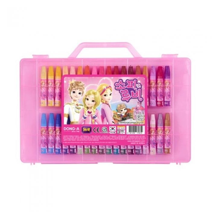 동아 크레파스 36색 여아용 분홍 캐릭터랜덤 크레용