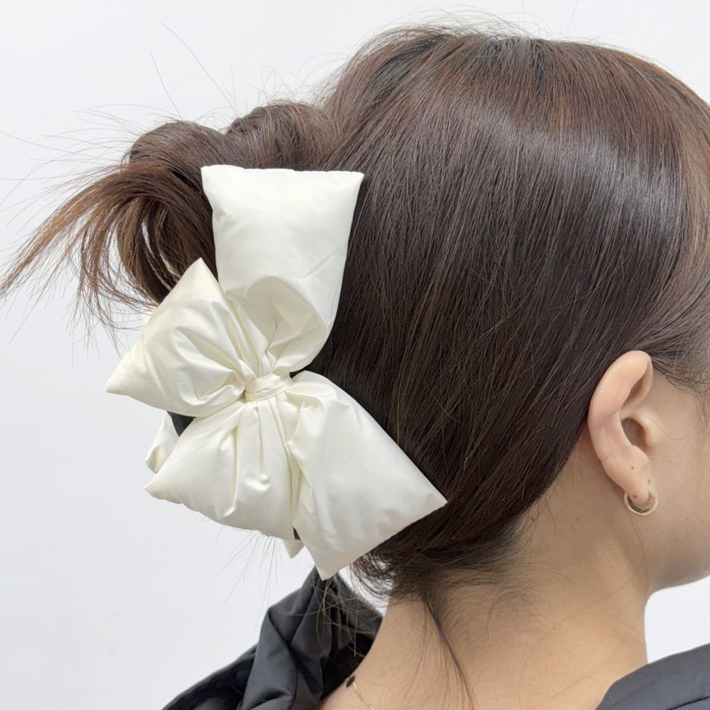 하이퀄리티 반무광 패딩 리본 헤어집게핀 2색상