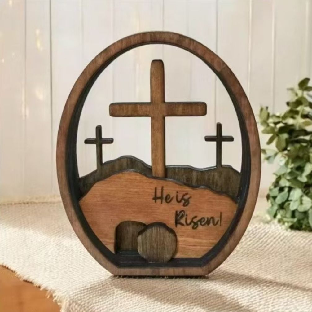 부활절 우드 십자가 장식 He Is Risen 원목 인테리어 오브제