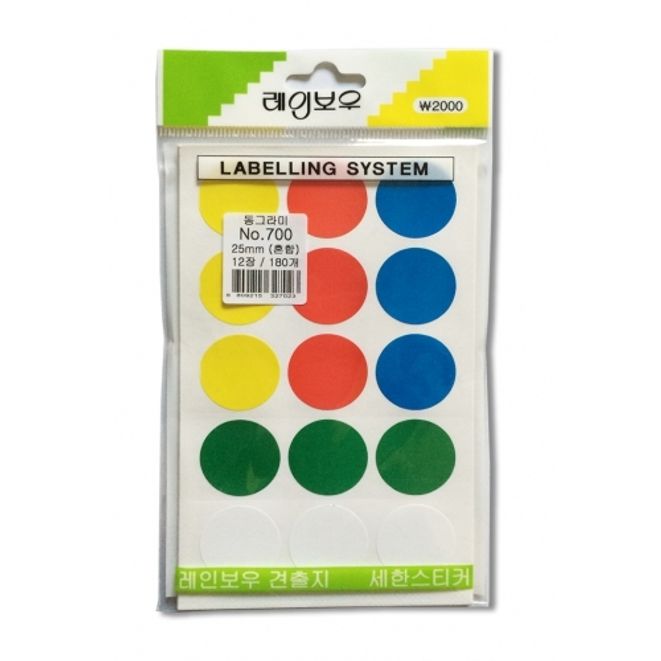 새한 견출지 원형 NO.700(혼합) 12장 180개 / 원형25mm (1개입)