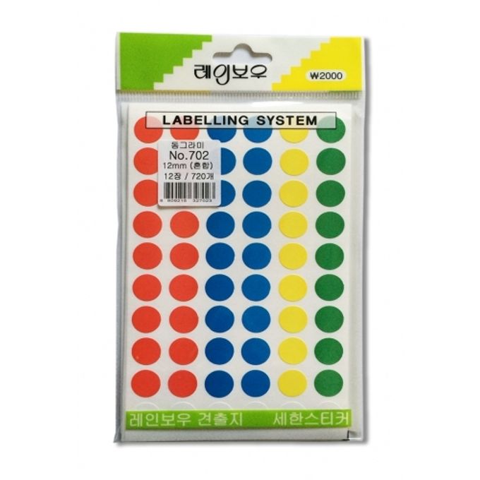 새한 견출지 원형 NO.702(혼합) 12장 720개 / 원형12mm (1개입)
