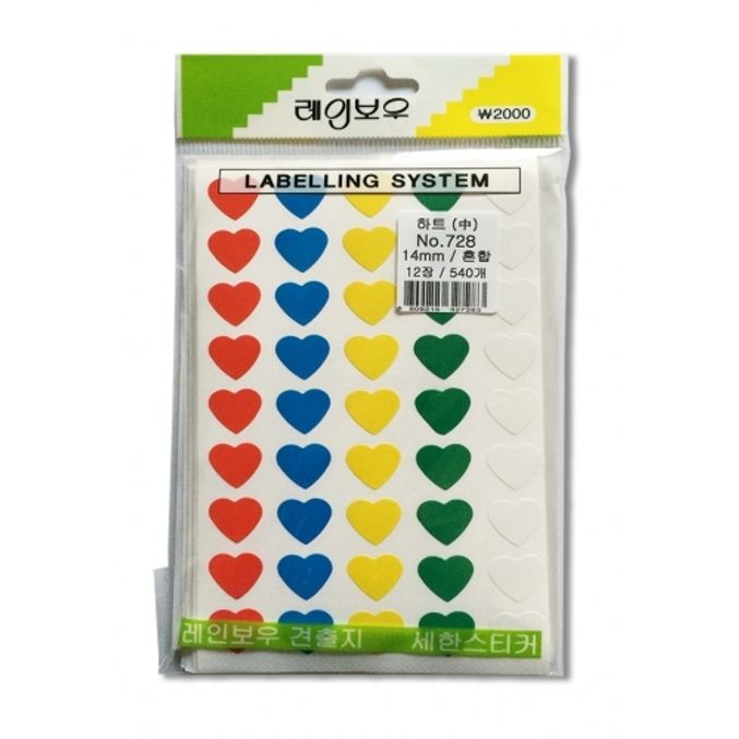 새한 견출지 하트 NO.728(혼합) 12장 540개 / 하트(중)14mm (1개입)