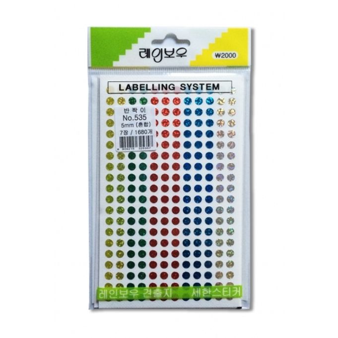 새한 견출지 반짝이 NO.535(혼합) 7장 1680개 / 원형(미니)5mm (1개입)