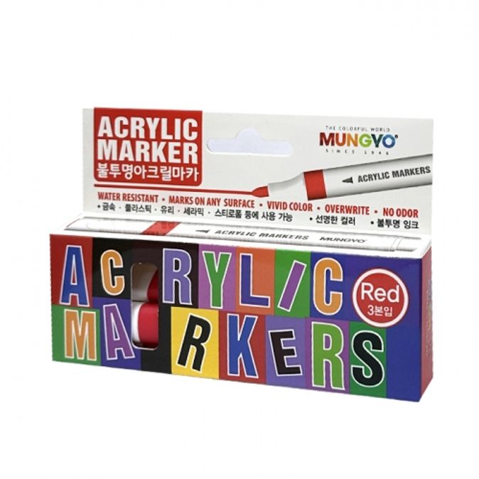 (문교) 아크릴 마카 3본 적 빨간색 (1개입)