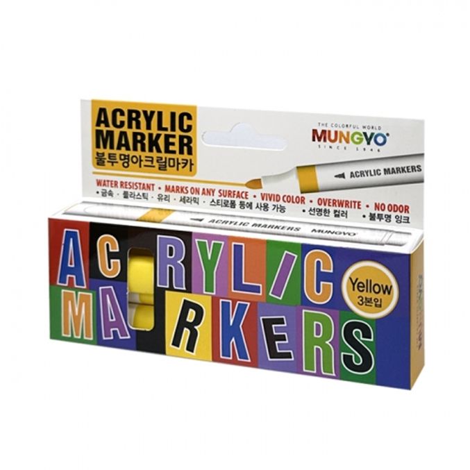 (문교) 아크릴 마카 3본 황 노란색 (1개입)