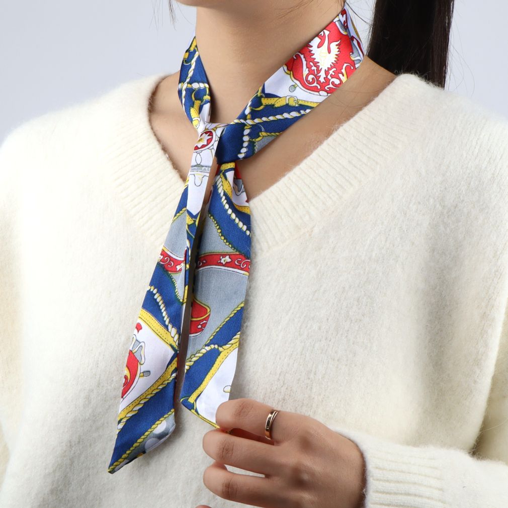 쁘띠 실크 스카프 블루체인