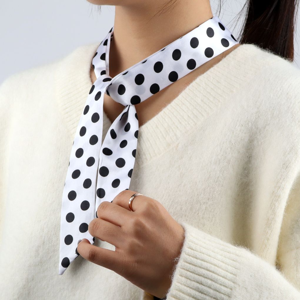 쁘띠 실크 스카프 화이트도트