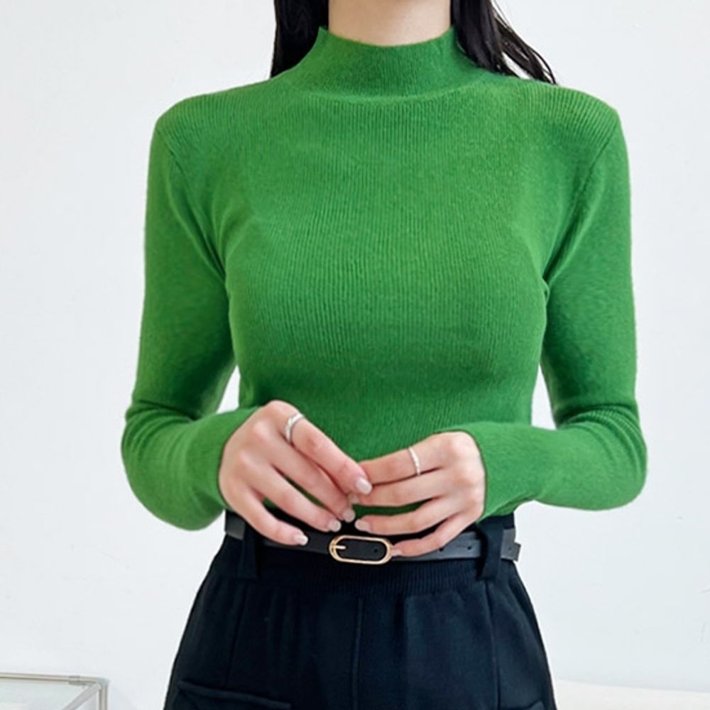 심플 여성 니트티 부드러운 가을 겨울 여자 반폴라 니트 티셔츠 5색