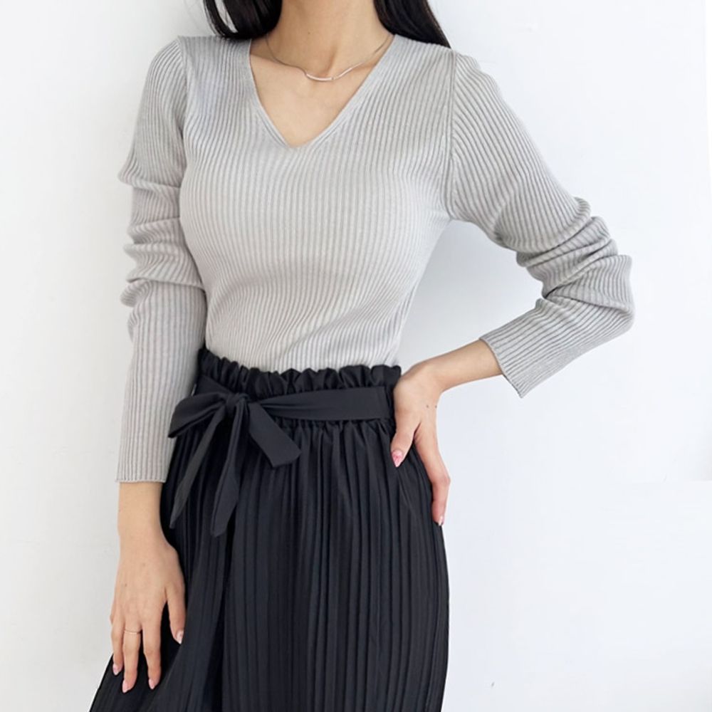 큐티 여성 니트티 골지 가을 겨울 여자 라운드 니트 티셔츠 5색