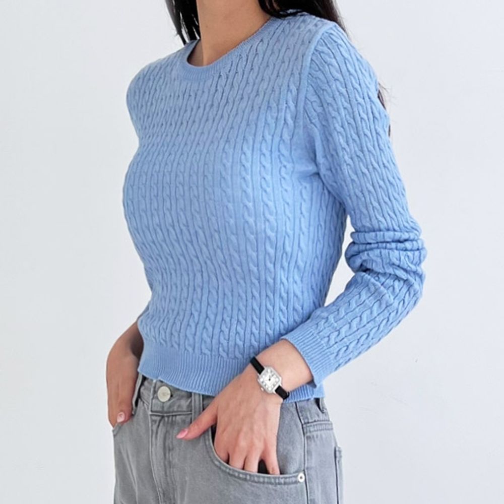 꽈배기 여성 니트티 세미크롭 가을 겨울 여자 니트 티셔츠 4색