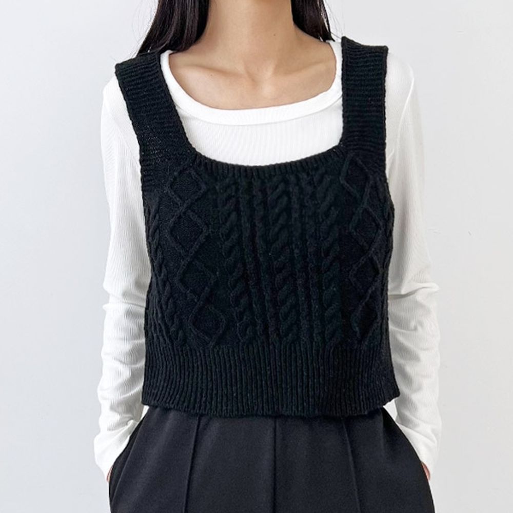 꽈배기 여성 니트 조끼 가을 겨울 스퀘어 여자 베스트 조끼 3색