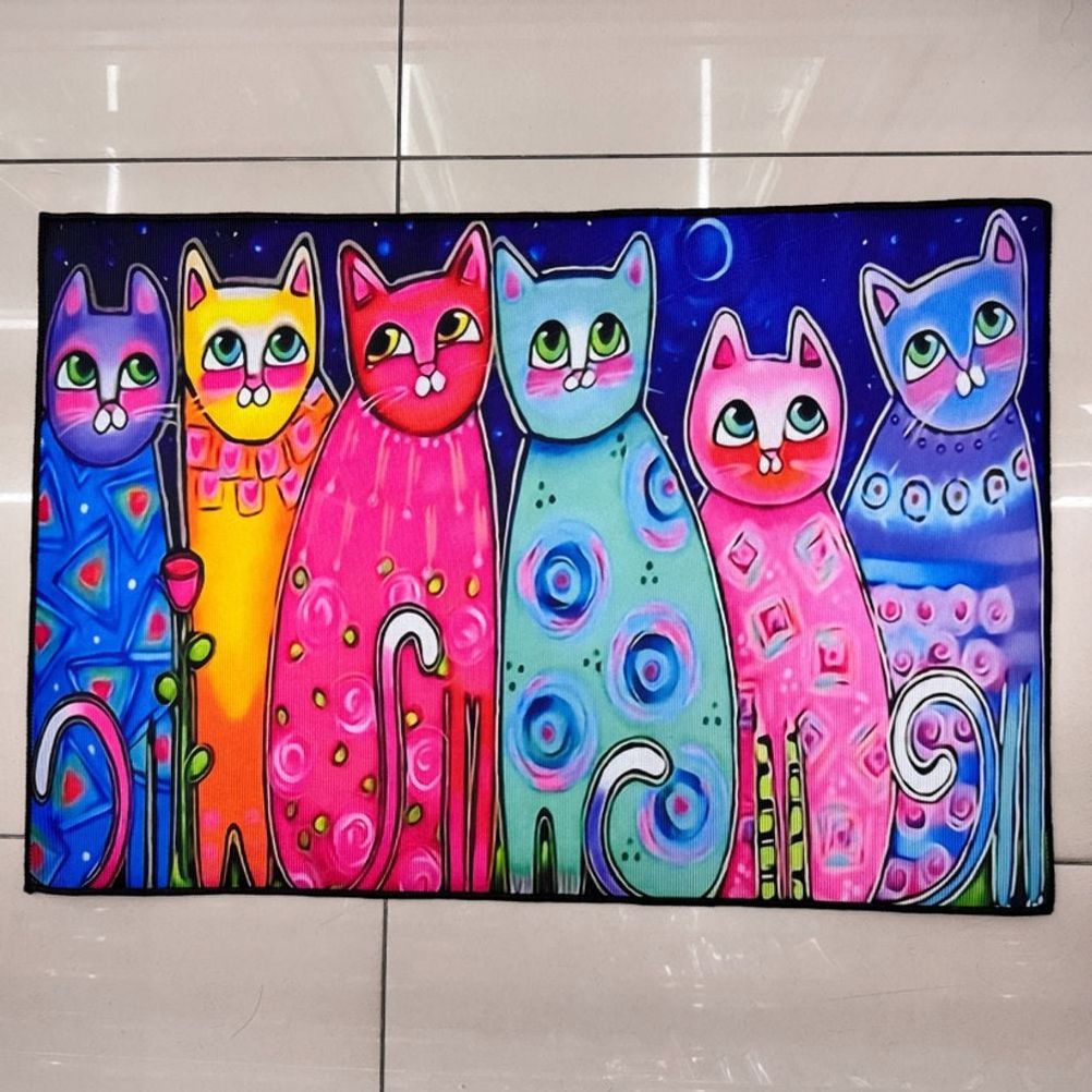 컬러풀 고양이 프린팅 90x60cm 현관 포인트 러그 발매트