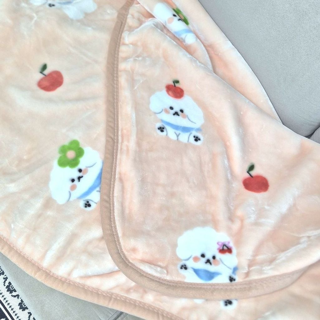 살구색 강아지 패턴 극세사 털담요 무릎담요 100X130cm 학생 겨울 담요