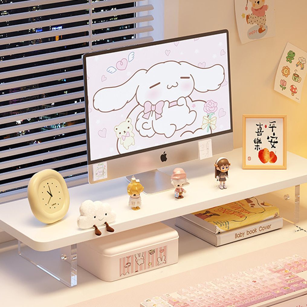 화이트 아크릴 높이조절 모니터 받침대 데스크 선반