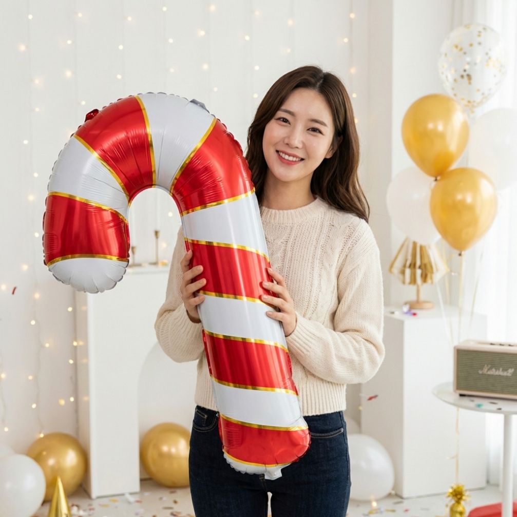 크리스마스 연말 파티 캔디케인 대형 지팡이 은박풍선