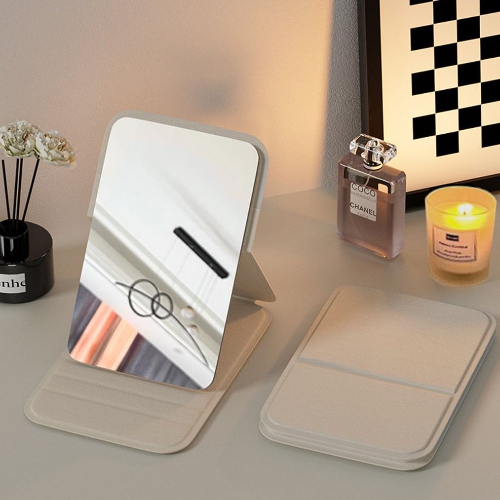 휴대용 접이식 사각 예쁜 손 거울 포켓 미러 아이보리