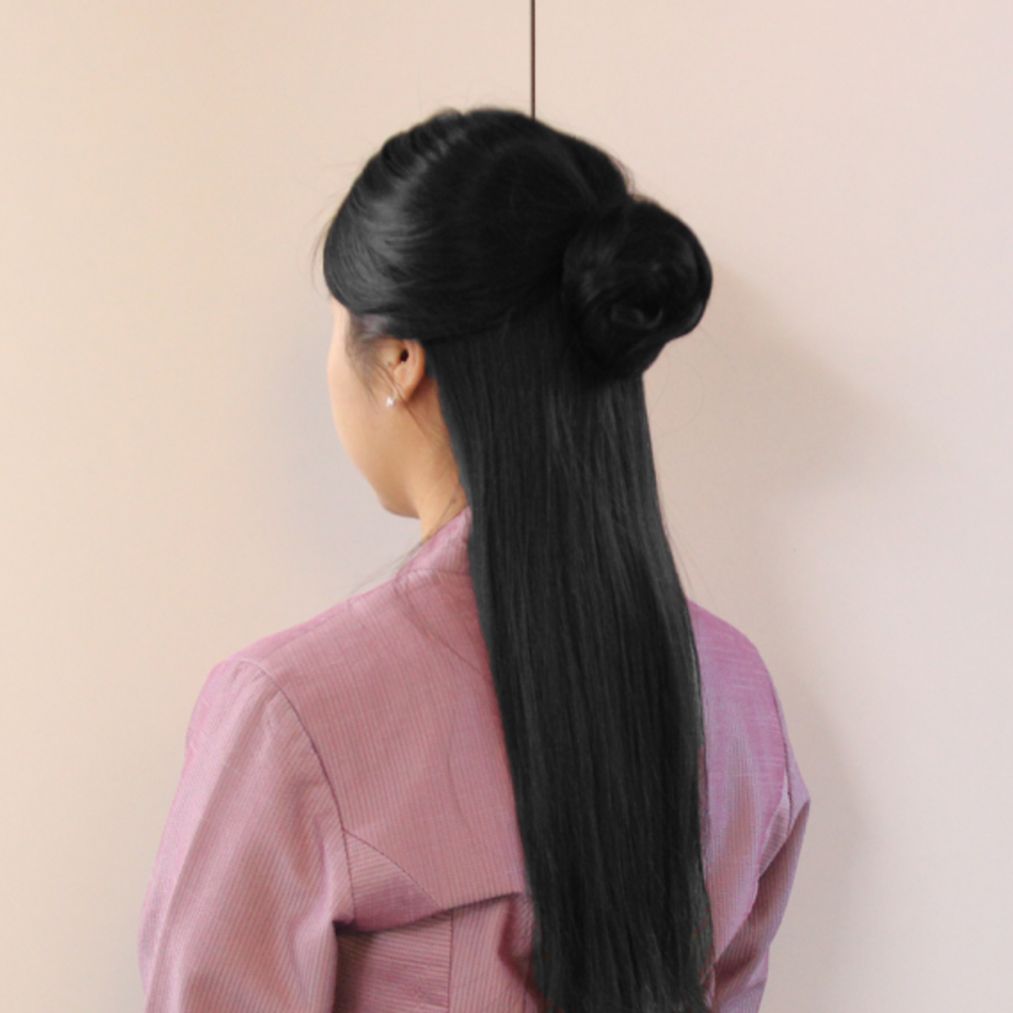 올림머리 똥머리 가발 머리끈 블랙