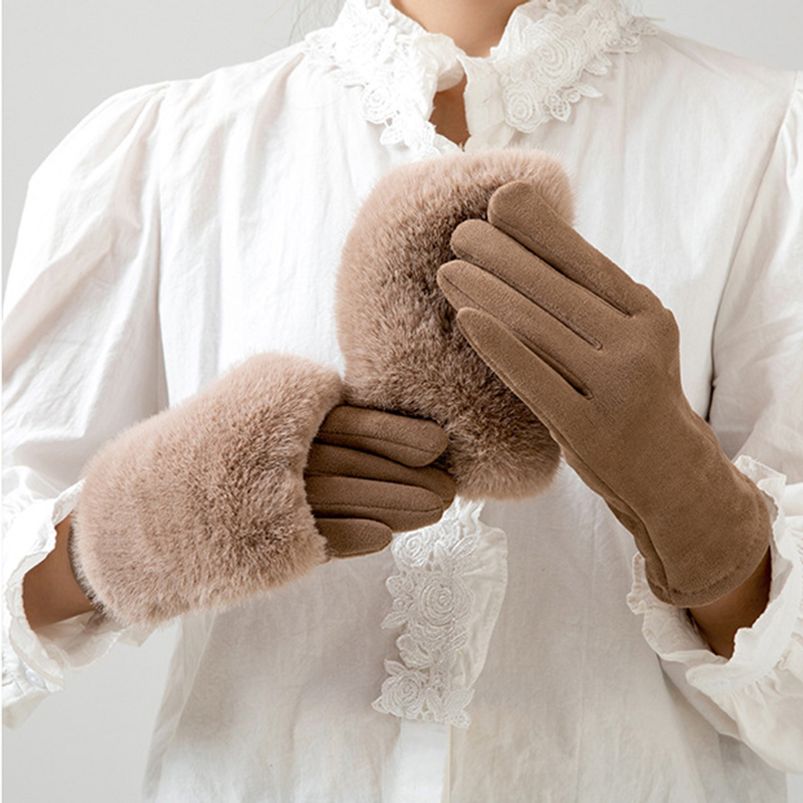 더블 레이어 스웨이드 퍼 스마트 터치 7종 토시 장갑 브라운