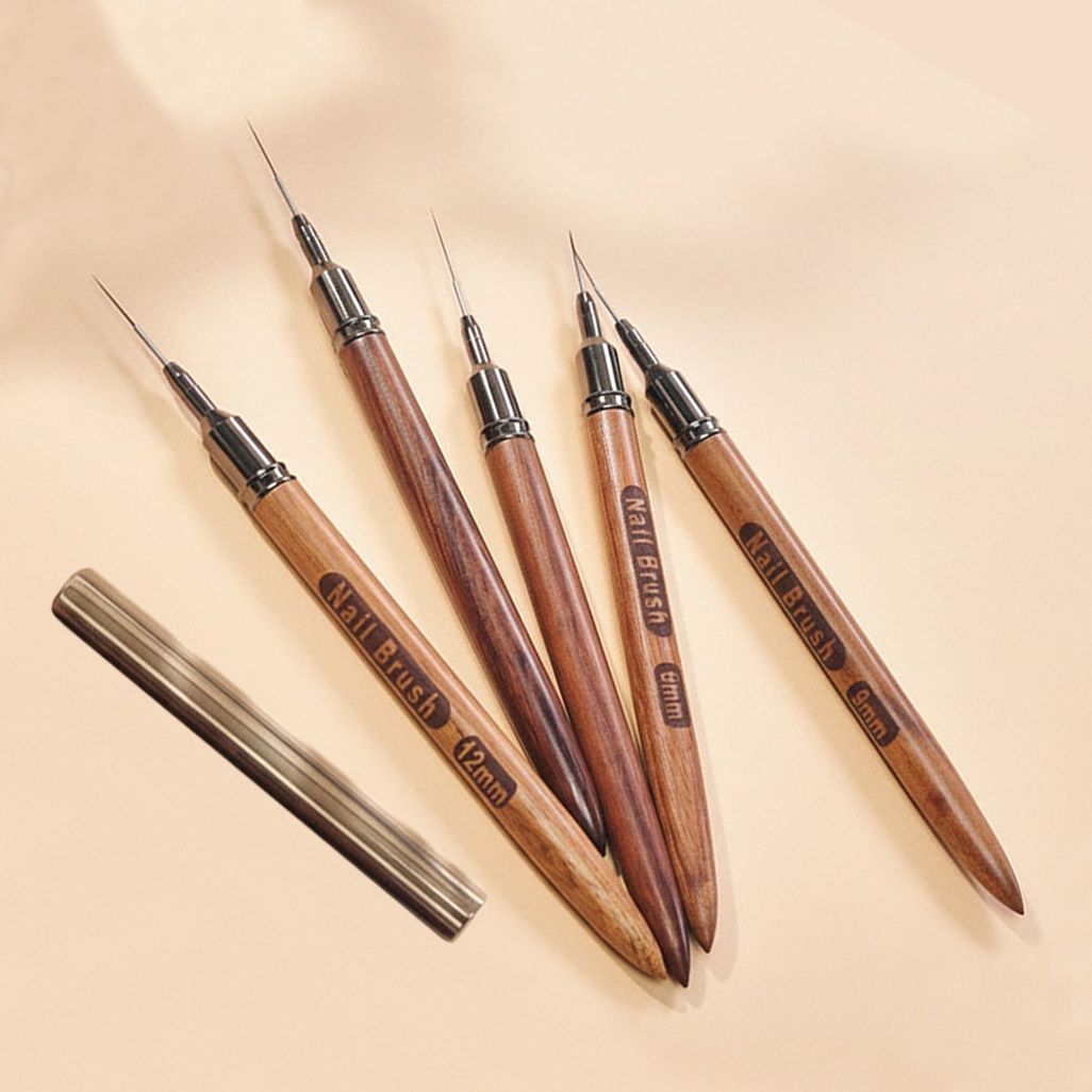네일아트 고급 세필 우드 네일브러쉬+브러쉬캡 5종