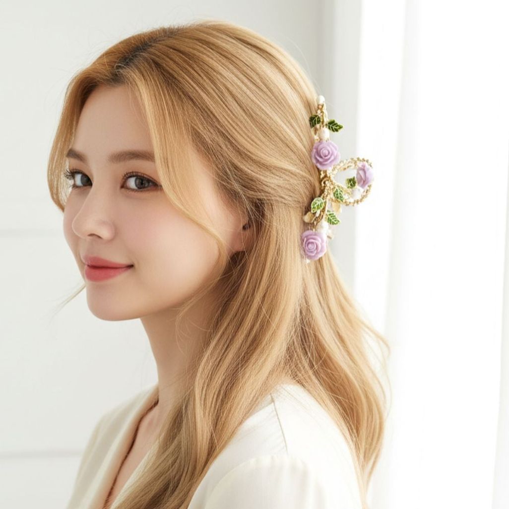 로맨틱 로즈 진주 머리핀 집게핀 여성 올림머리 악세서리
