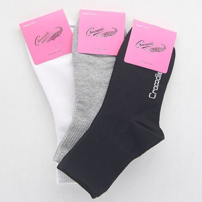 크로커다일 여성 중목양말 3켤레 묶음 무지 데일리 양말 니삭스