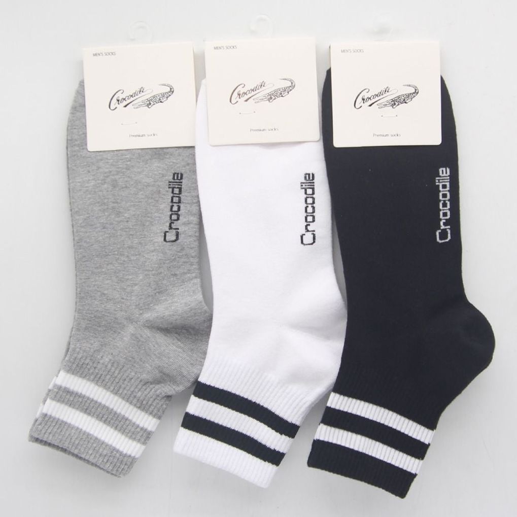 크로커다일 남성 여성 줄무늬 중목양말 3켤레 묶음 무지 데일리 양말 니삭스