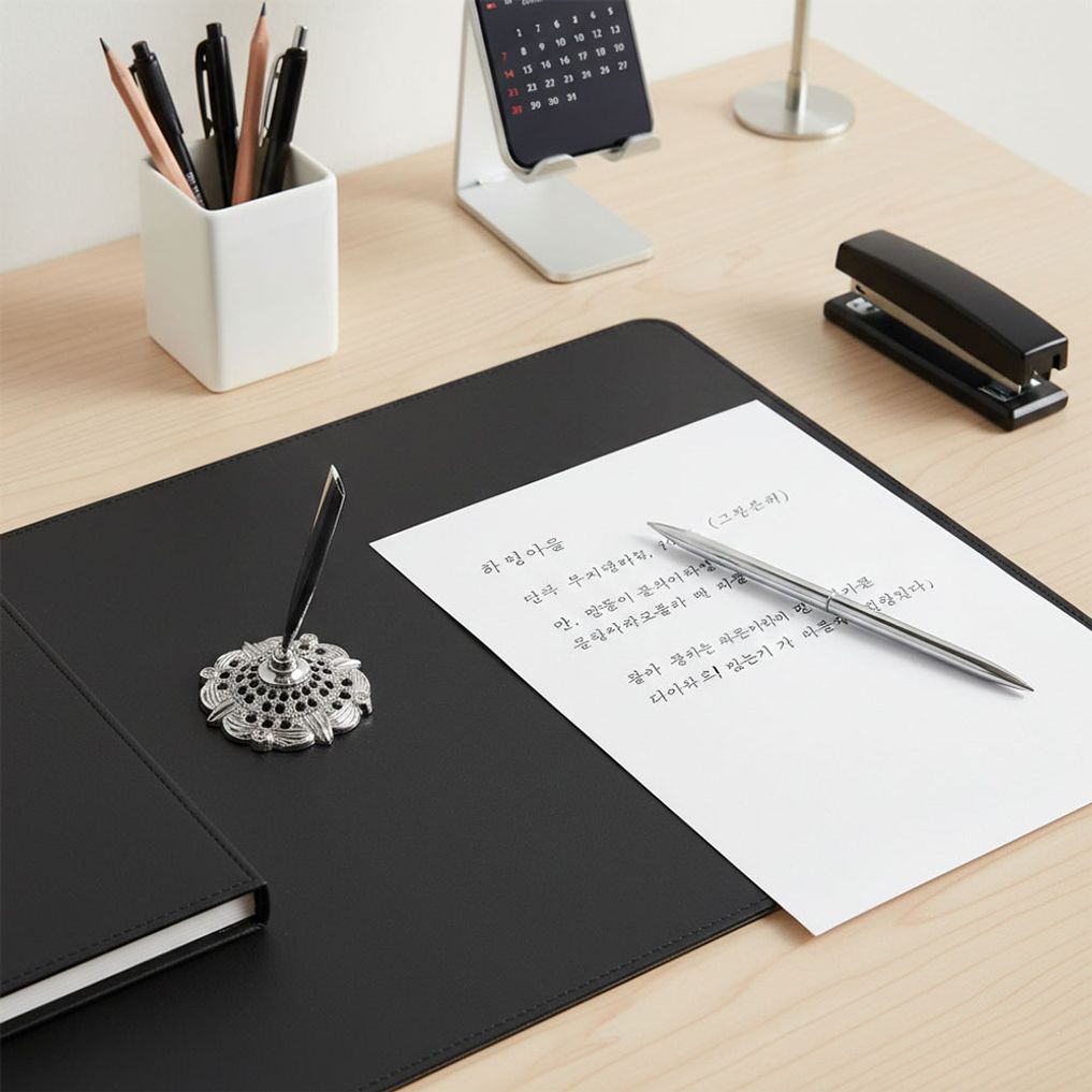 메탈 스탠드펜 데스크 볼펜 거치형 인테리어 볼펜 실버