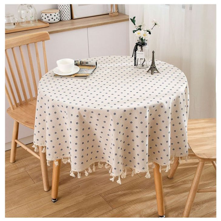 국화 프린트 라운드 면 린넨 식탁보
