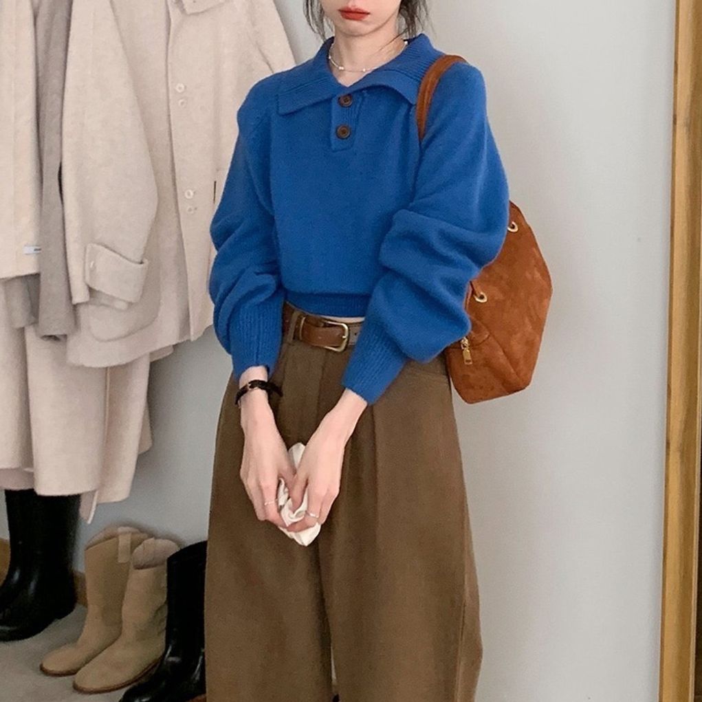 란다노 빅카라 단추 포인트 니트 SD-260133