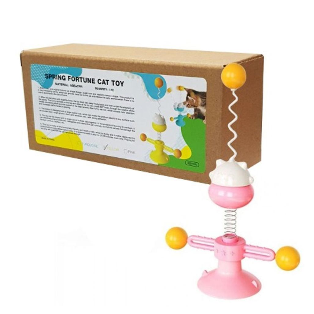 고양이 흡착식 회전놀이 스프링장난감(핑크)