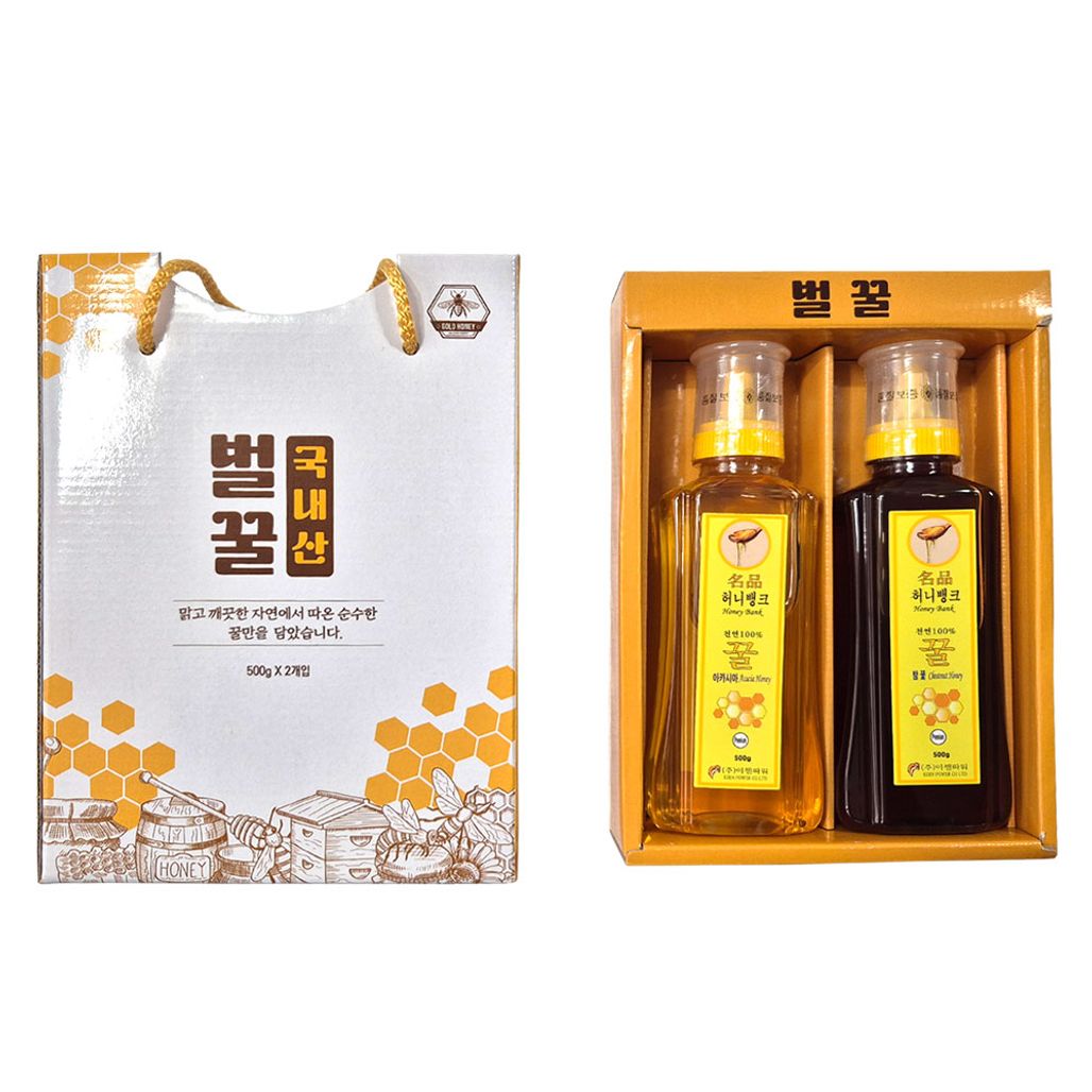 허니뱅크벌꿀 선물세트- 자연꿀1호 -아카시아 밤꿀1kg-2개
