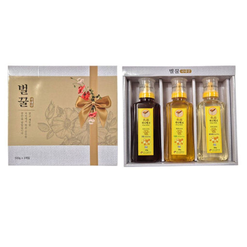 자연벌꿀 선물세트- 자연꿀2호 -아카시아 밤꿀 야생화  500g-3개