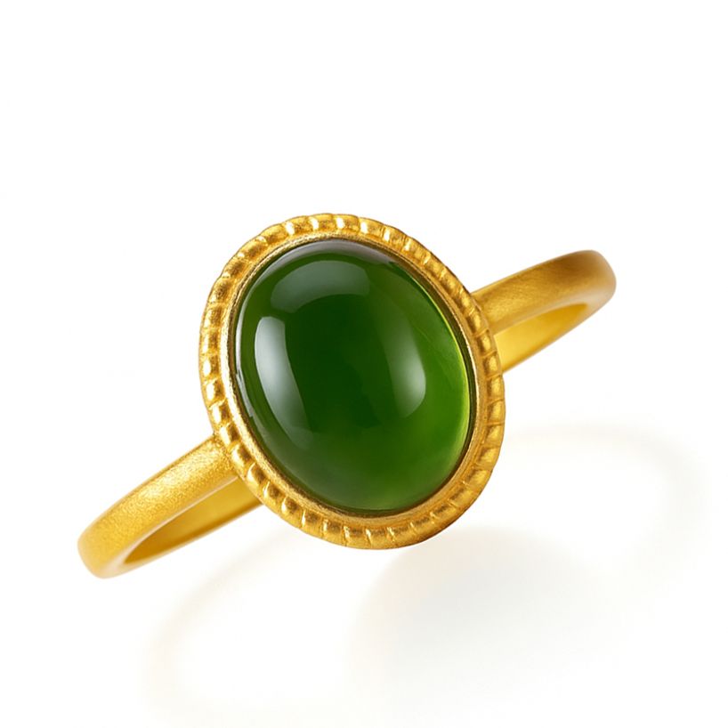 데일리 앤틱 그린 마노 아게이트 타원 18K 도금 무광 반지