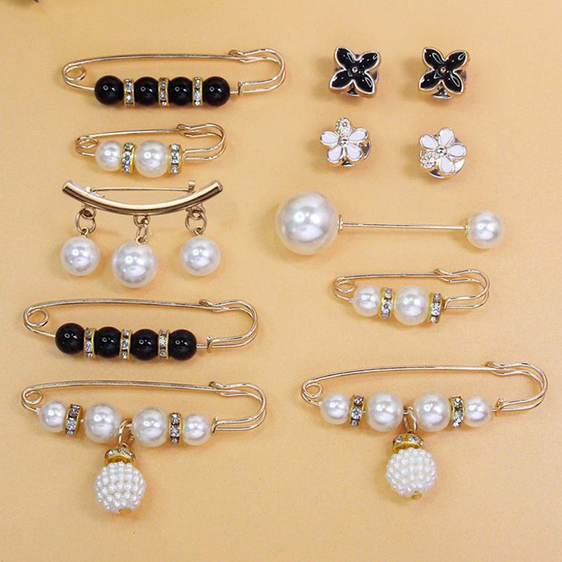 실속세트 진주 가디건 허리 고정 브로치 옷핀 12종 set