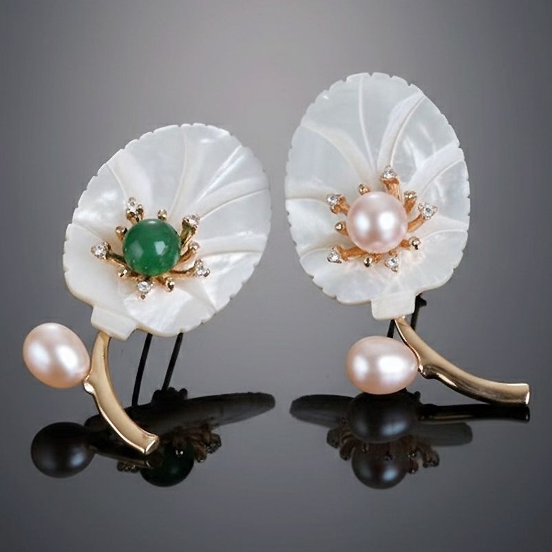 백자개 꽃잎 핑크 그린 아게이트 투웨이 브로치 펜던트