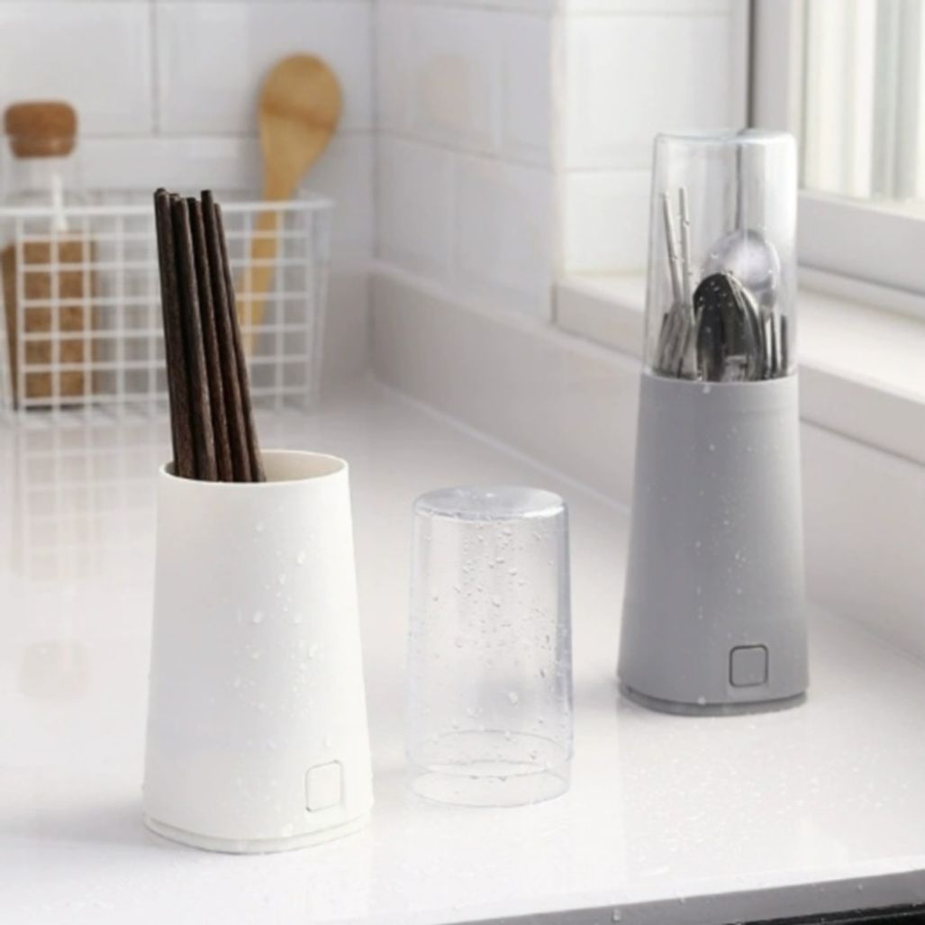 뚜껑있는 위생 수저통 일본식 물빠짐 스탠드형 M50578