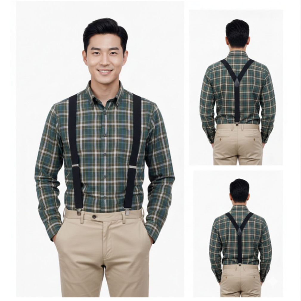 깔끔한 핏 X자 고탄력 바지 고정형 멜빵