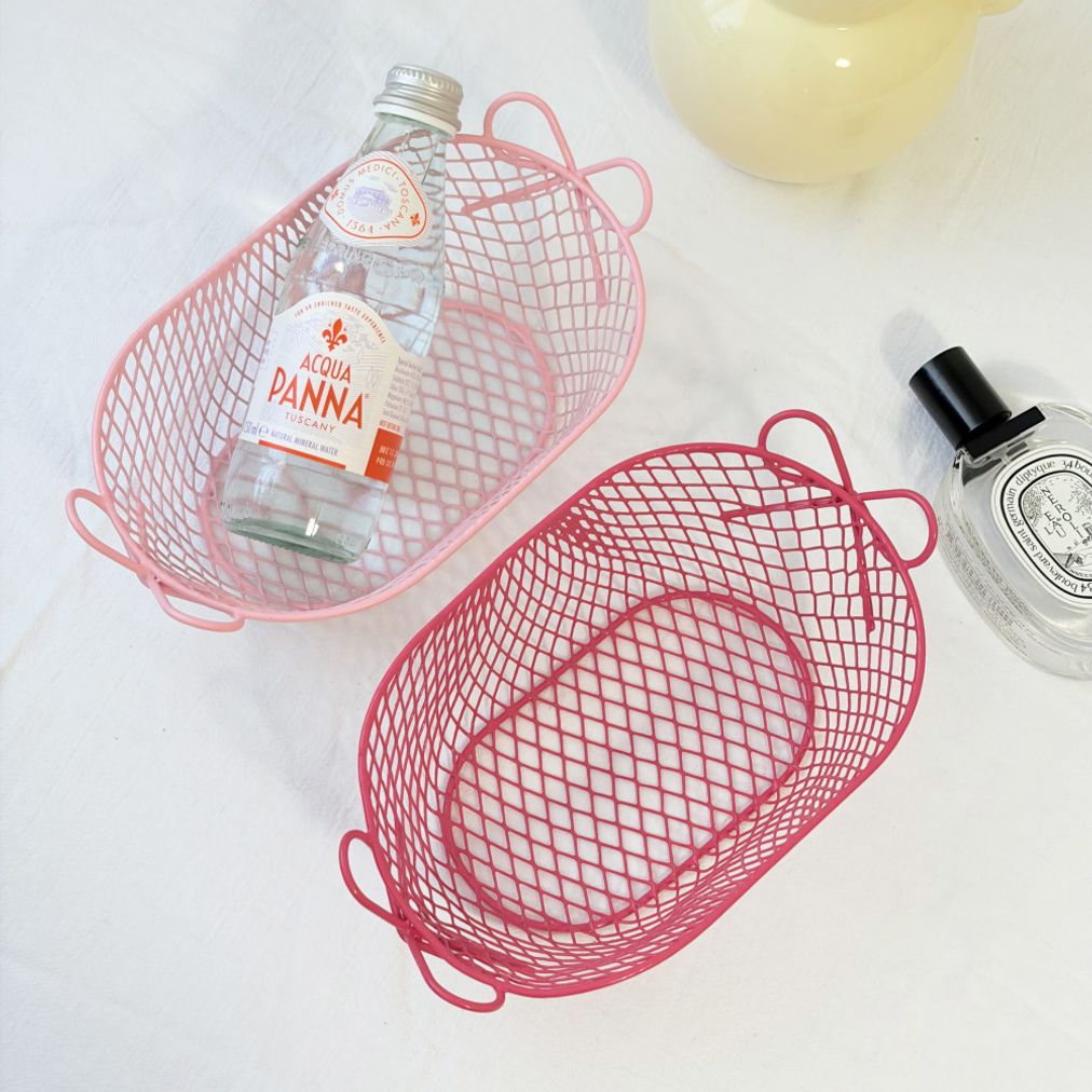 리본 포인트 메쉬 철제 바스켓 바구니 2색상