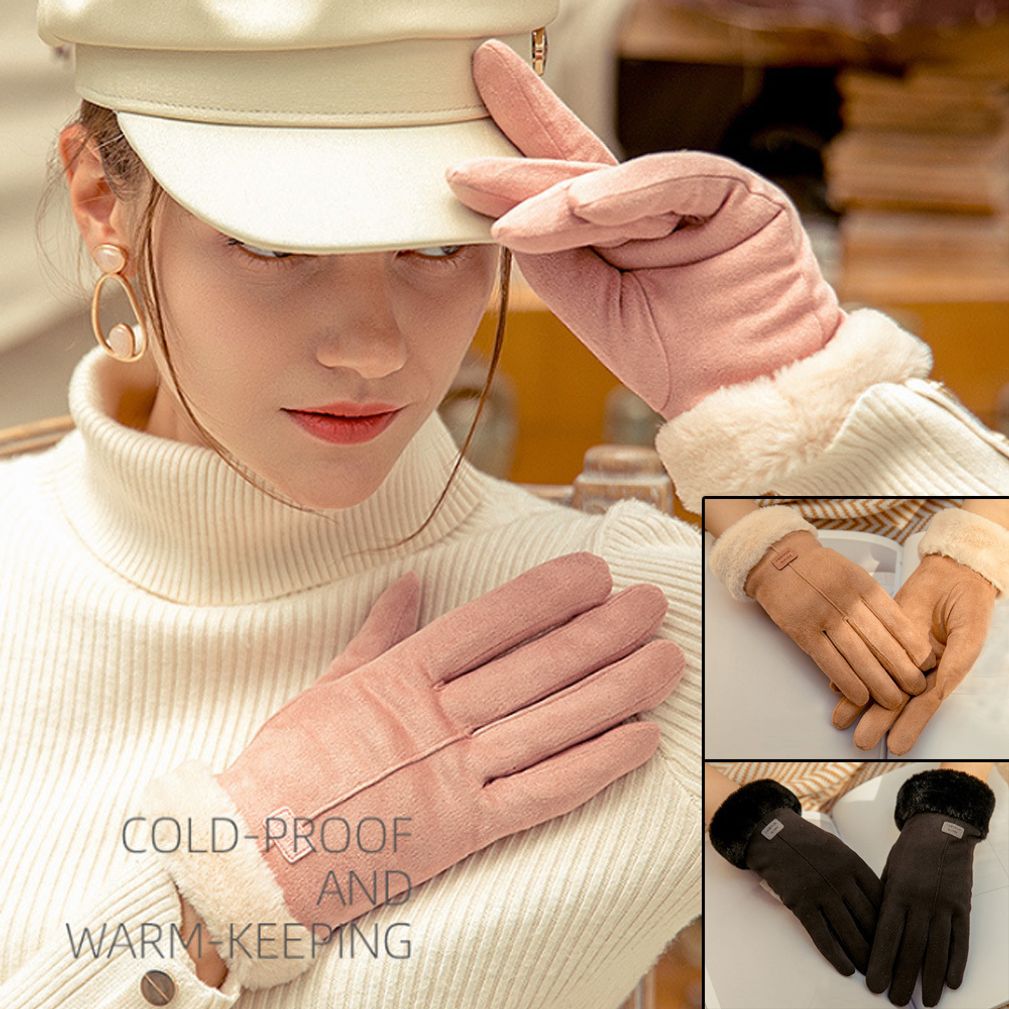 팔목 퍼장식 스마트터치 벨벳 포근한 겨울 여성장갑