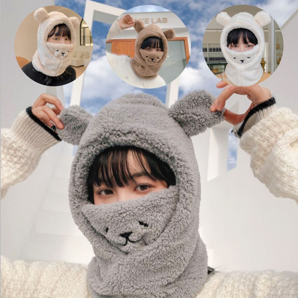 곰돌이귀 마스크 일체형 러블리 안감퍼 방한모자