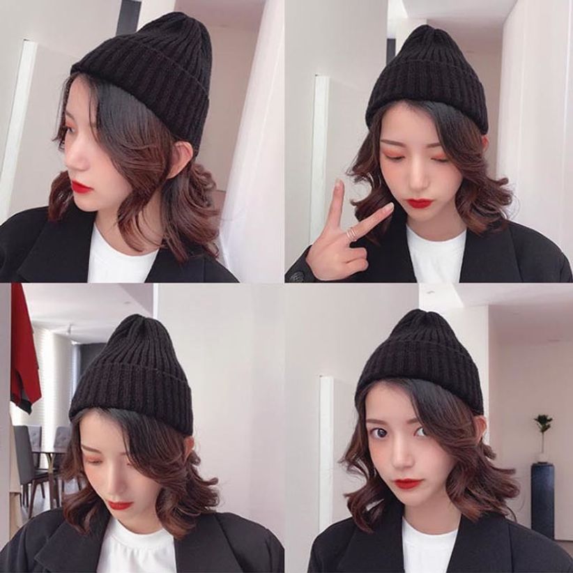 기본디자인 골지니트 남여공용 캐주얼 블랙 비니모자