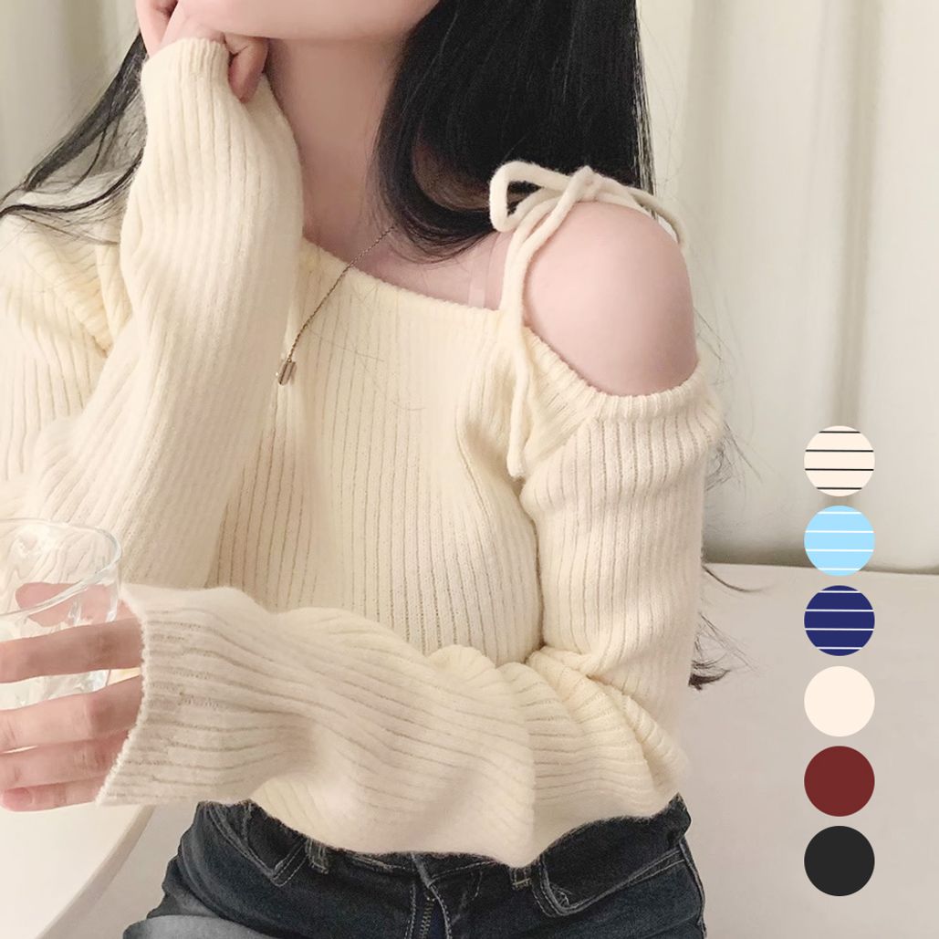 잭핏 언발란스 오픈숄 골지 니트 SD-260141