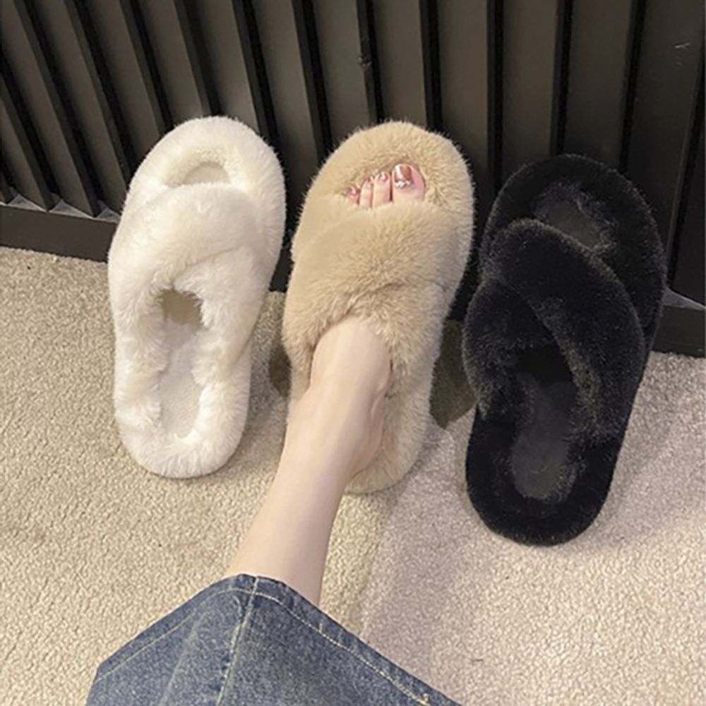 여성 엑스 몽글몽글 스트랩 퍼 홈 슬리퍼