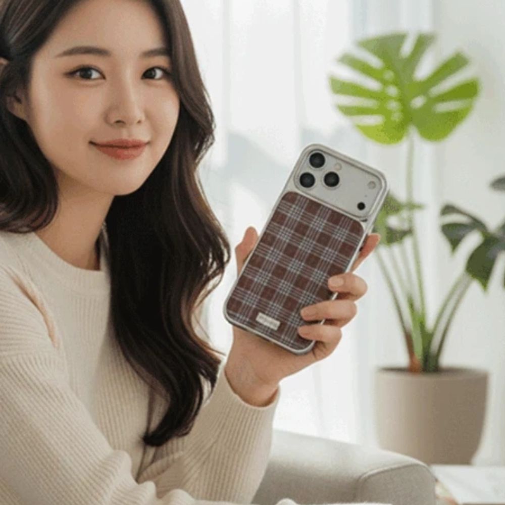 핸드폰보호 범퍼 케이스 아이폰 아텀 브라운 체크 에폭시