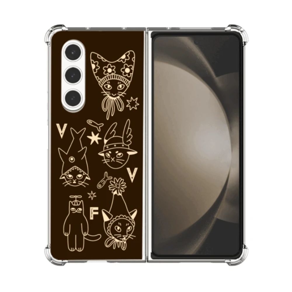 핸드폰 Z폴드 보호 케이스 비비파이 브라운 빈티지 캣