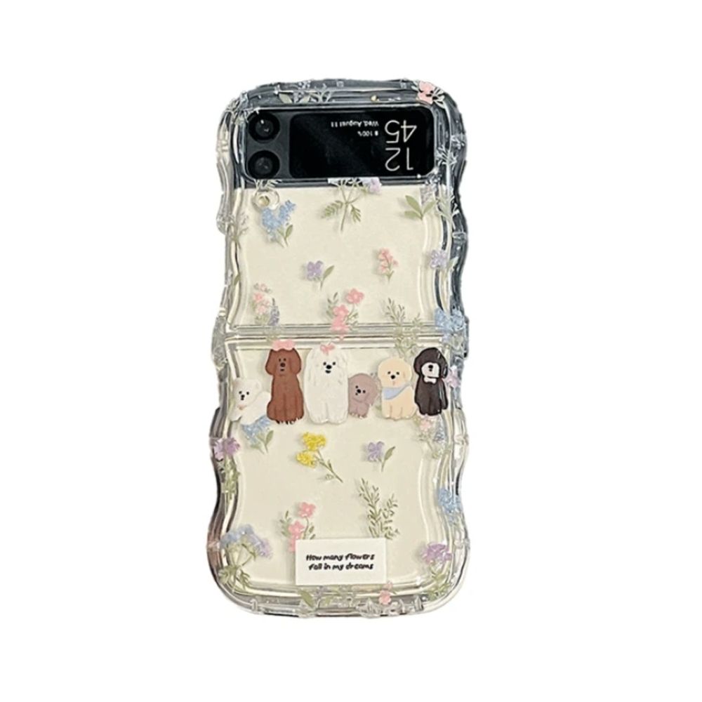 핸드폰 Z플립 보호 케이스 핸드페인팅 도그 투명