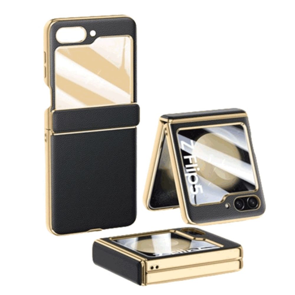 핸드폰 Z플립 보호 케이스 파이오니 크롬 가죽힌지 강화유리