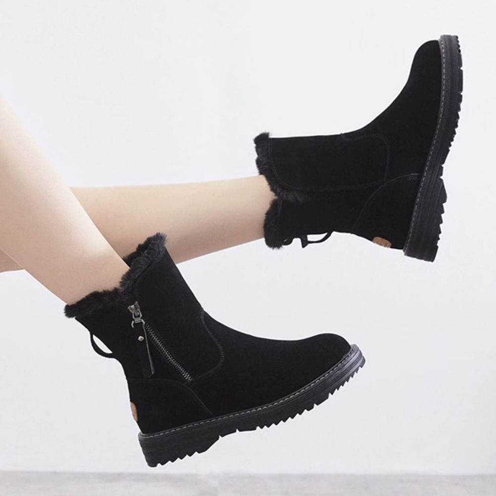 지퍼 스웨이드 털안감 여성 데일리 미들부츠