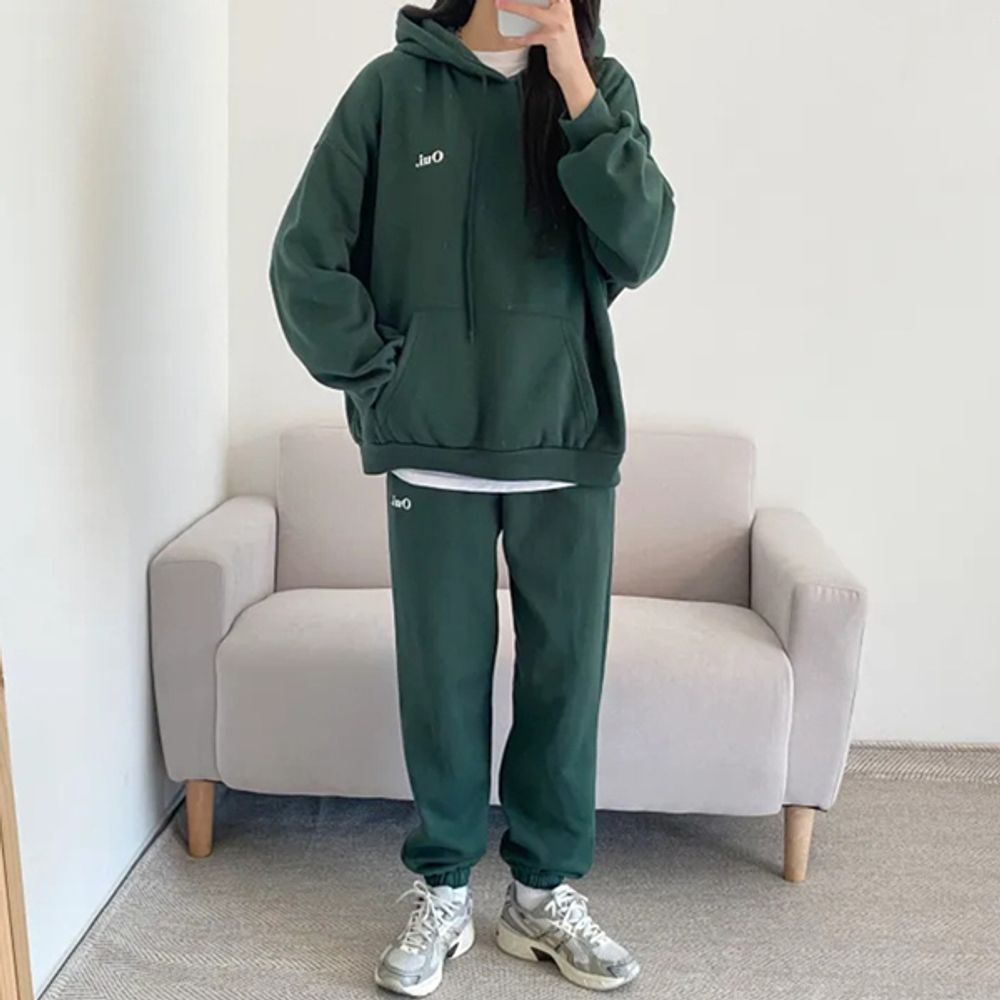 여성 데일리 로고 프린팅 캐주얼 후드티 셋업