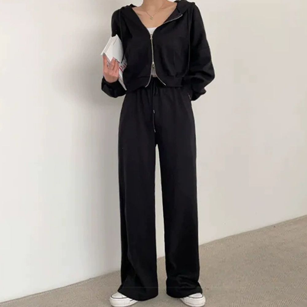 데일리 모던 여성 후드집업 일자팬츠 셋업